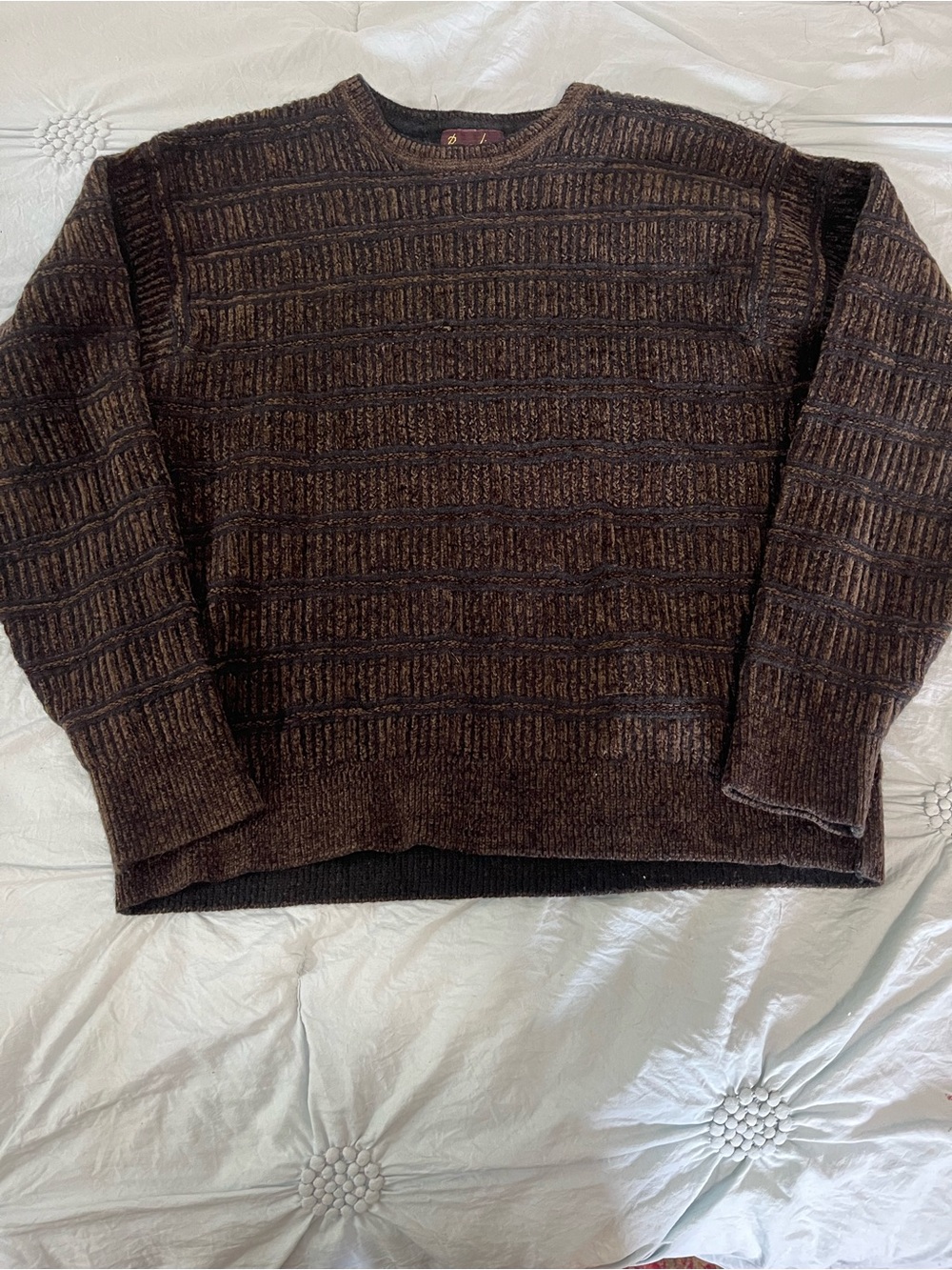 Barcelino Made in Italy Crewneck Brown Textured Knit Sweater